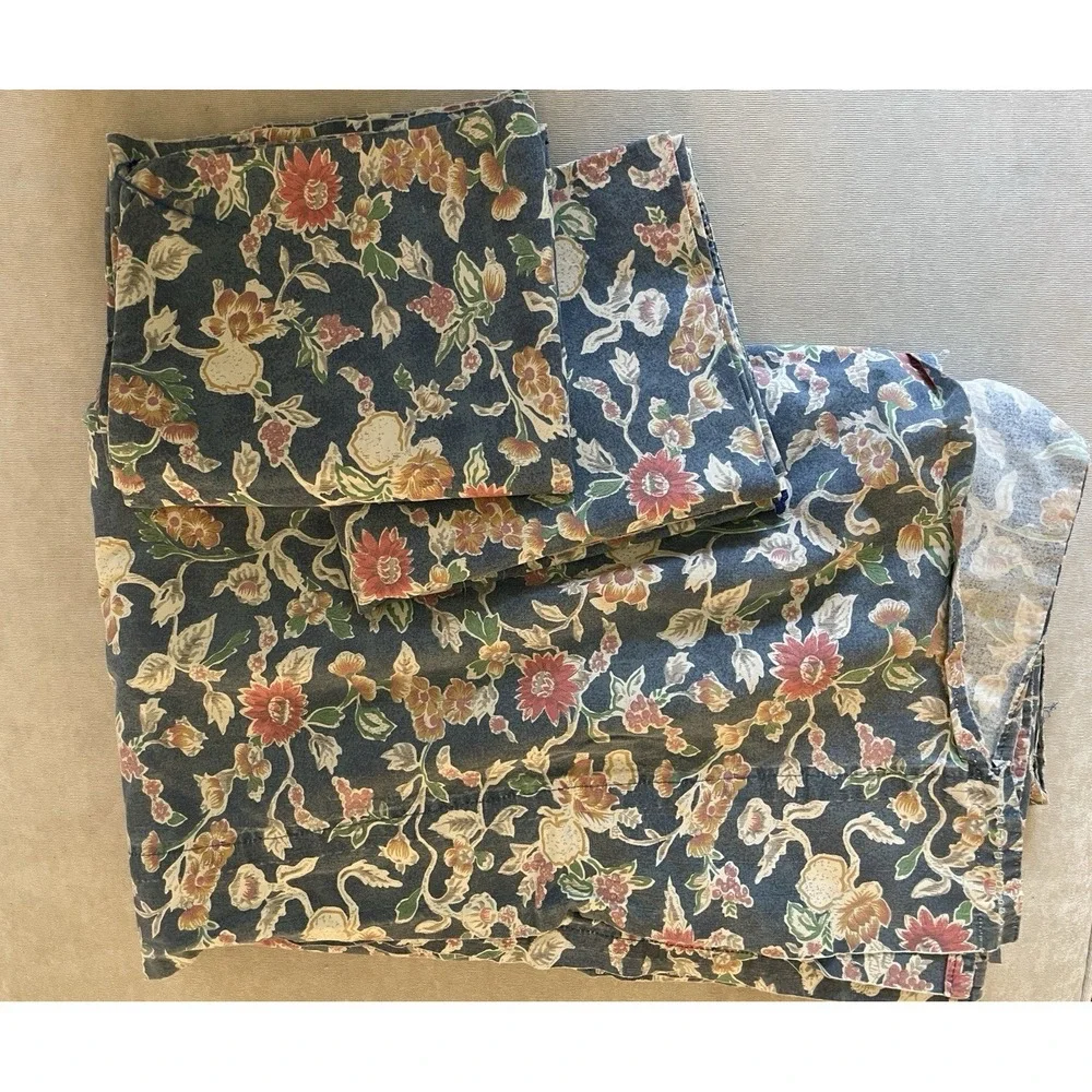 Vintage Ralph Lauren Jardin Queen Flat Sheet & 2 Standard Pillowcases FLAWED